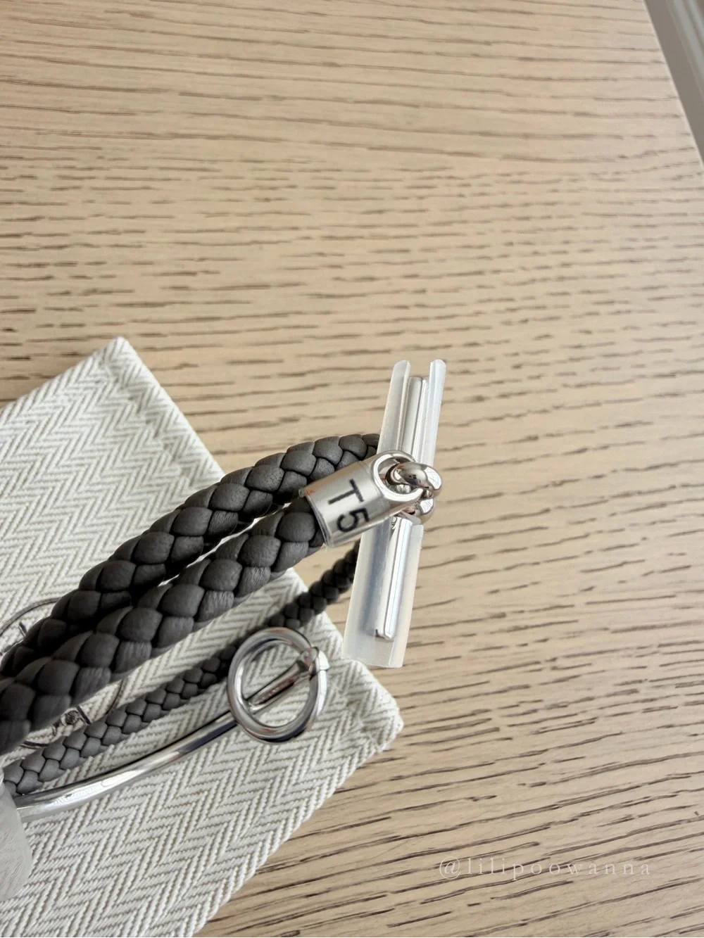 Hermès Glenan Double Tour Leather Bracelet T5 Étain Palladium